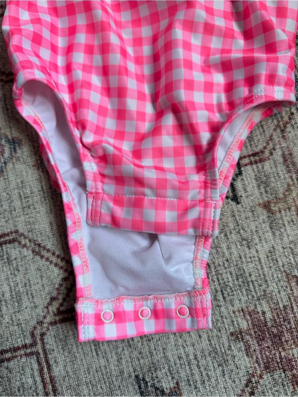 GAP Hot Pink Gingham Long-Sleeve Rashguard with Matching Sun Hat - 12-18M